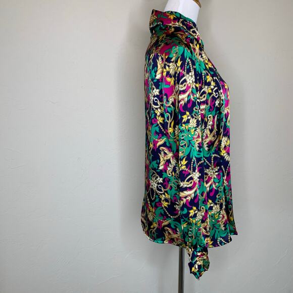 90s Rich Floral Regency Print Dark Blouse Sz 10 Christie & Jill - Picture 4 of 8